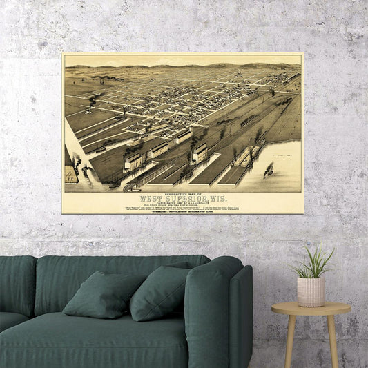 West Superior Wisconsin 1887 Historic Panoramic Town Map Poster Wall Art Print Home Wall Decor - xonomax