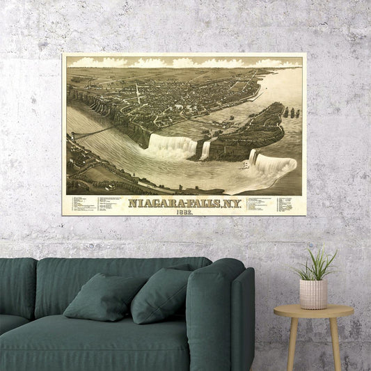 1882 Niagara Falls New York Vintage Old Panoramic Map Poster Wall Art Print Home Wall Decor - xonomax