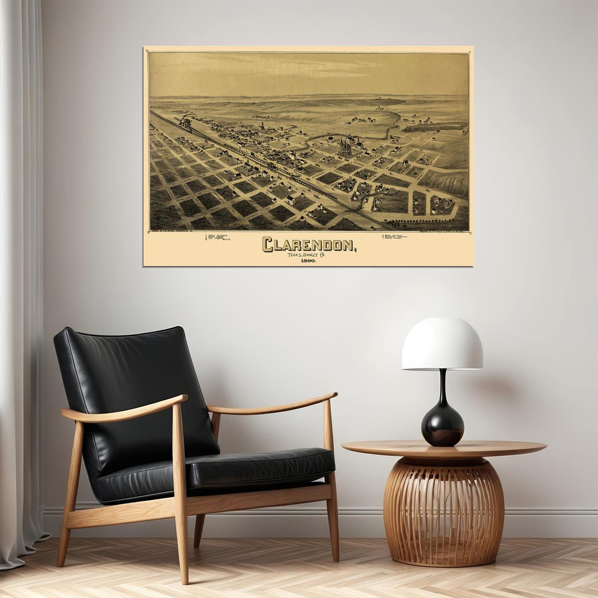 Clarendon Texas 1890 Historic Panoramic Town Map Poster Wall Art Print Home Wall Decor