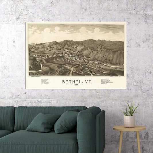 Bethel Vermont 1886 Historic Panoramic Town Map Poster Wall Art Print Home Wall Decor - xonomax
