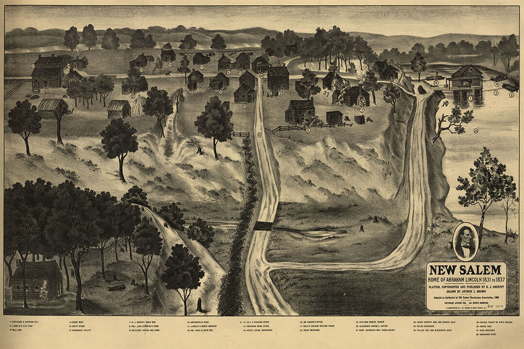 New Salem Illinois 1909 Historic Panoramic Town Map Poster Wall Art Print Home Wall Decor