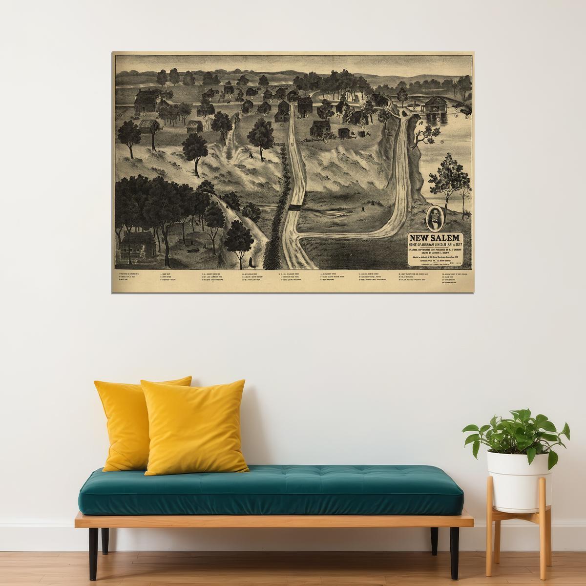 New Salem Illinois 1909 Historic Panoramic Town Map Poster Wall Art Print Home Wall Decor