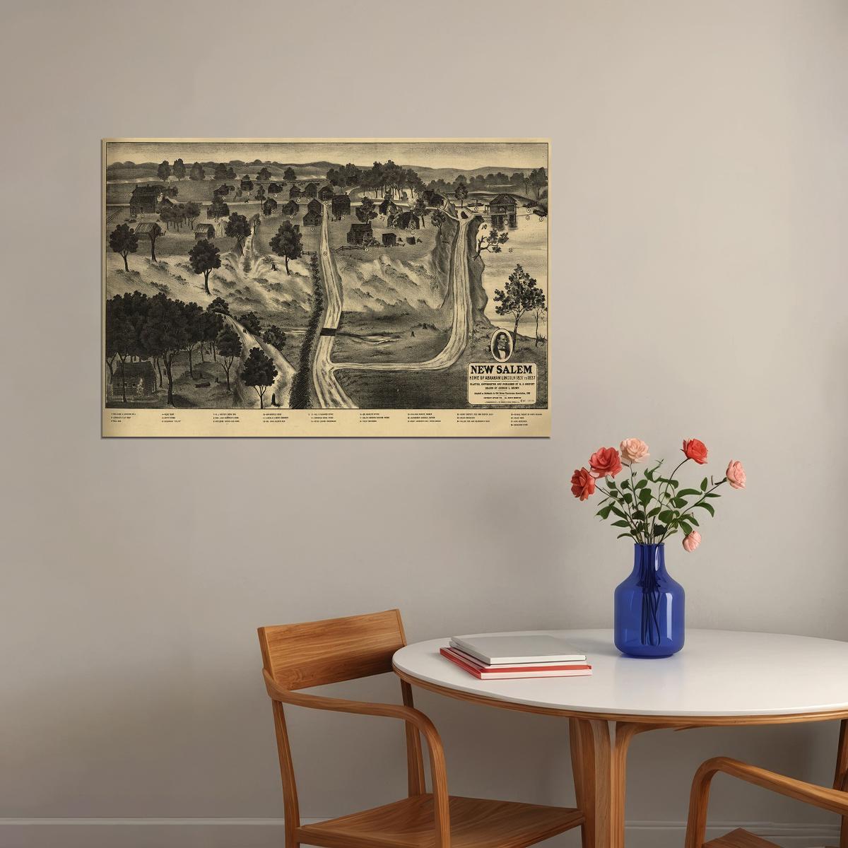 New Salem Illinois 1909 Historic Panoramic Town Map Poster Wall Art Print Home Wall Decor