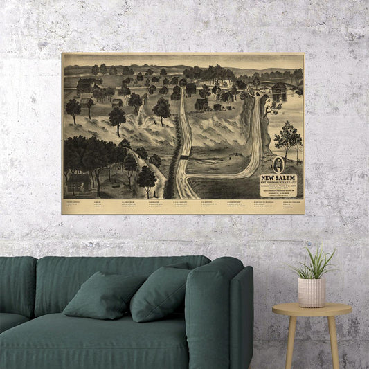 New Salem Illinois 1909 Historic Panoramic Town Map Poster Wall Art Print Home Wall Decor - xonomax