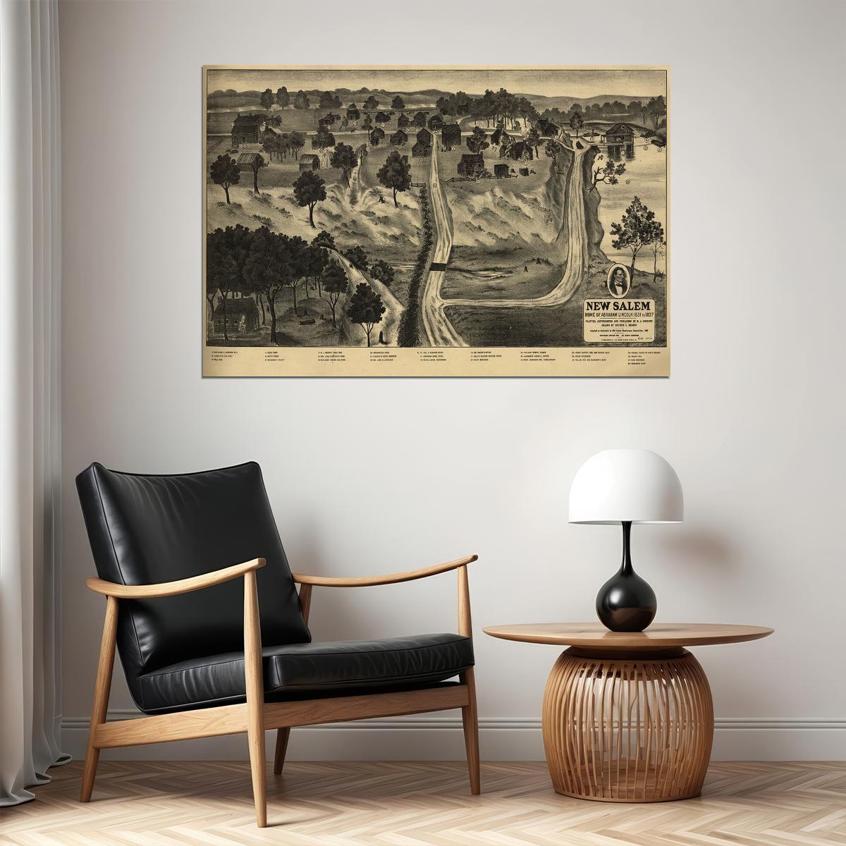 New Salem Illinois 1909 Historic Panoramic Town Map Poster Wall Art Print Home Wall Decor
