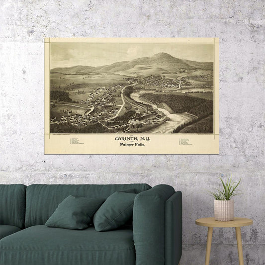 1888 Corinth New York Vintage Old Panoramic City Map Poster Wall Art Print Home Wall Decor - xonomax