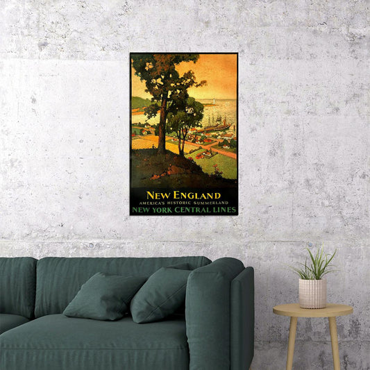 1930s New England Vintage Style New York Railroad Travel Poster Wall Art Print Home Wall Decor - xonomax