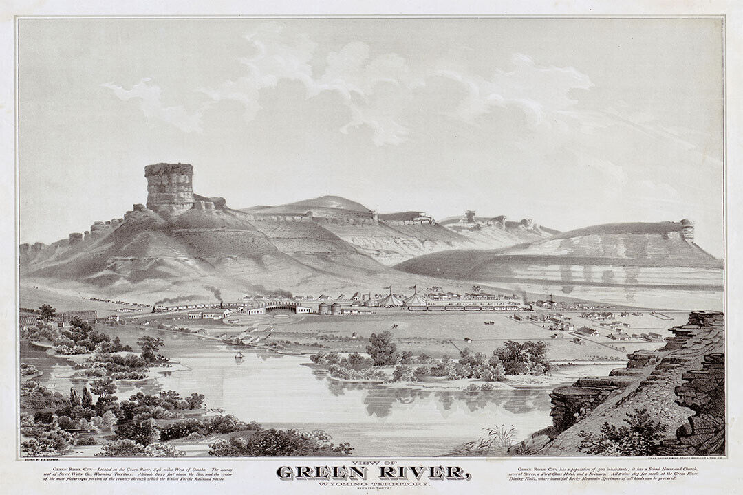 Green River Wyoming 1875 Historic Panoramic Town Map Poster Wall Art Print Home Wall Decor