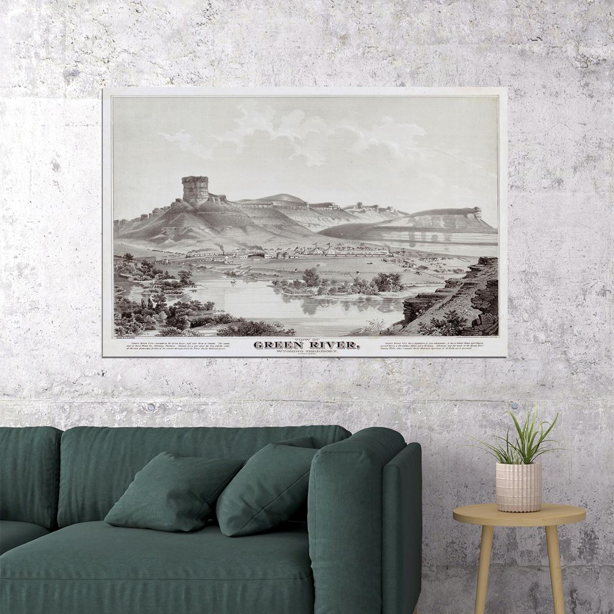 Green River Wyoming 1875 Historic Panoramic Town Map Poster Wall Art Print Home Wall Decor