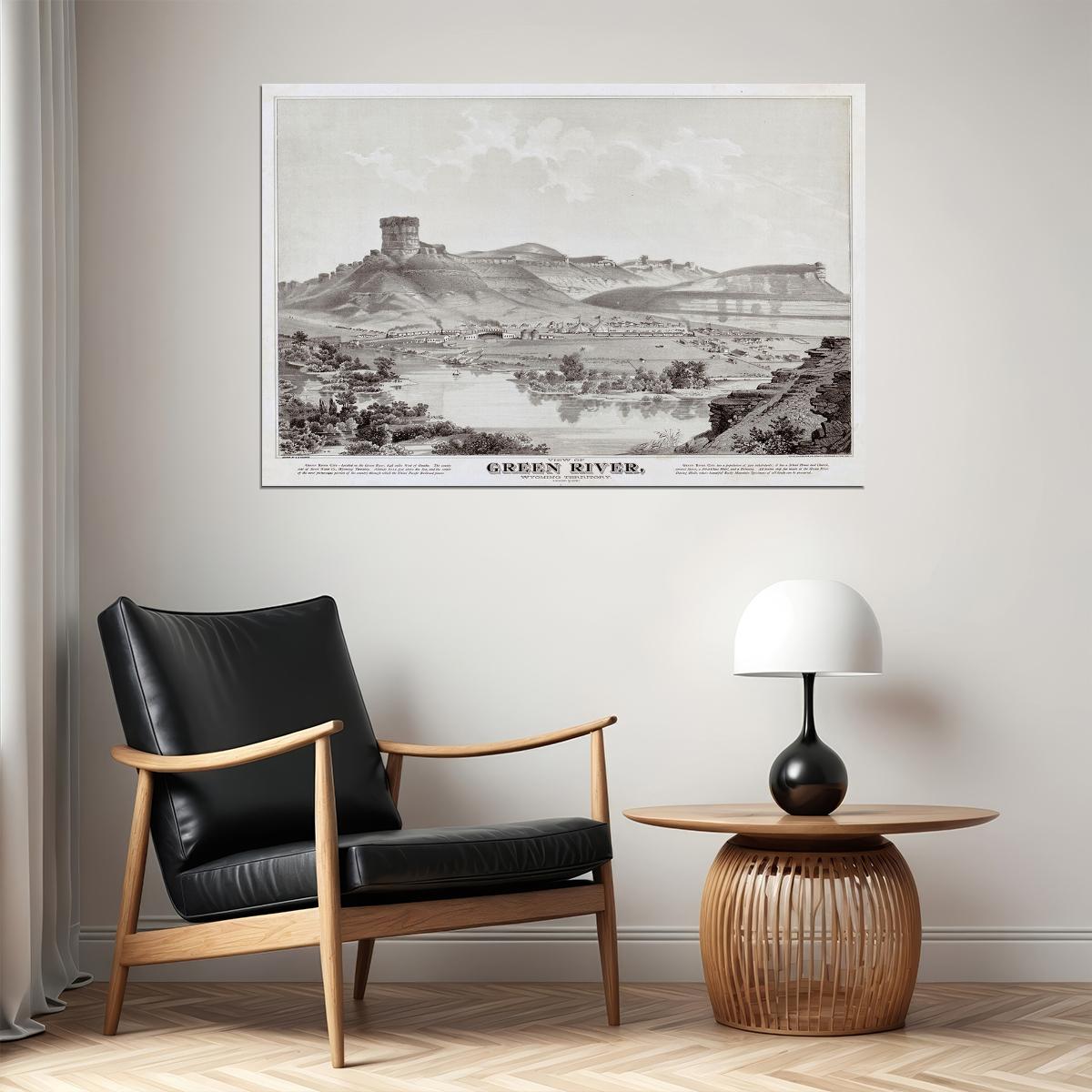 Green River Wyoming 1875 Historic Panoramic Town Map Poster Wall Art Print Home Wall Decor