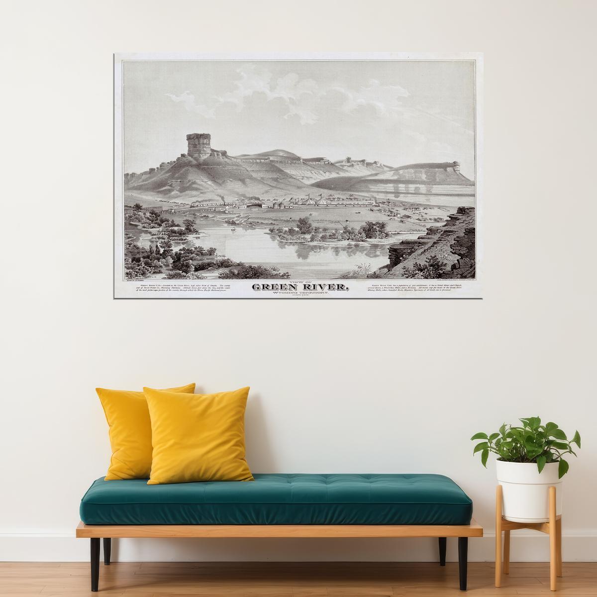 Green River Wyoming 1875 Historic Panoramic Town Map Poster Wall Art Print Home Wall Decor