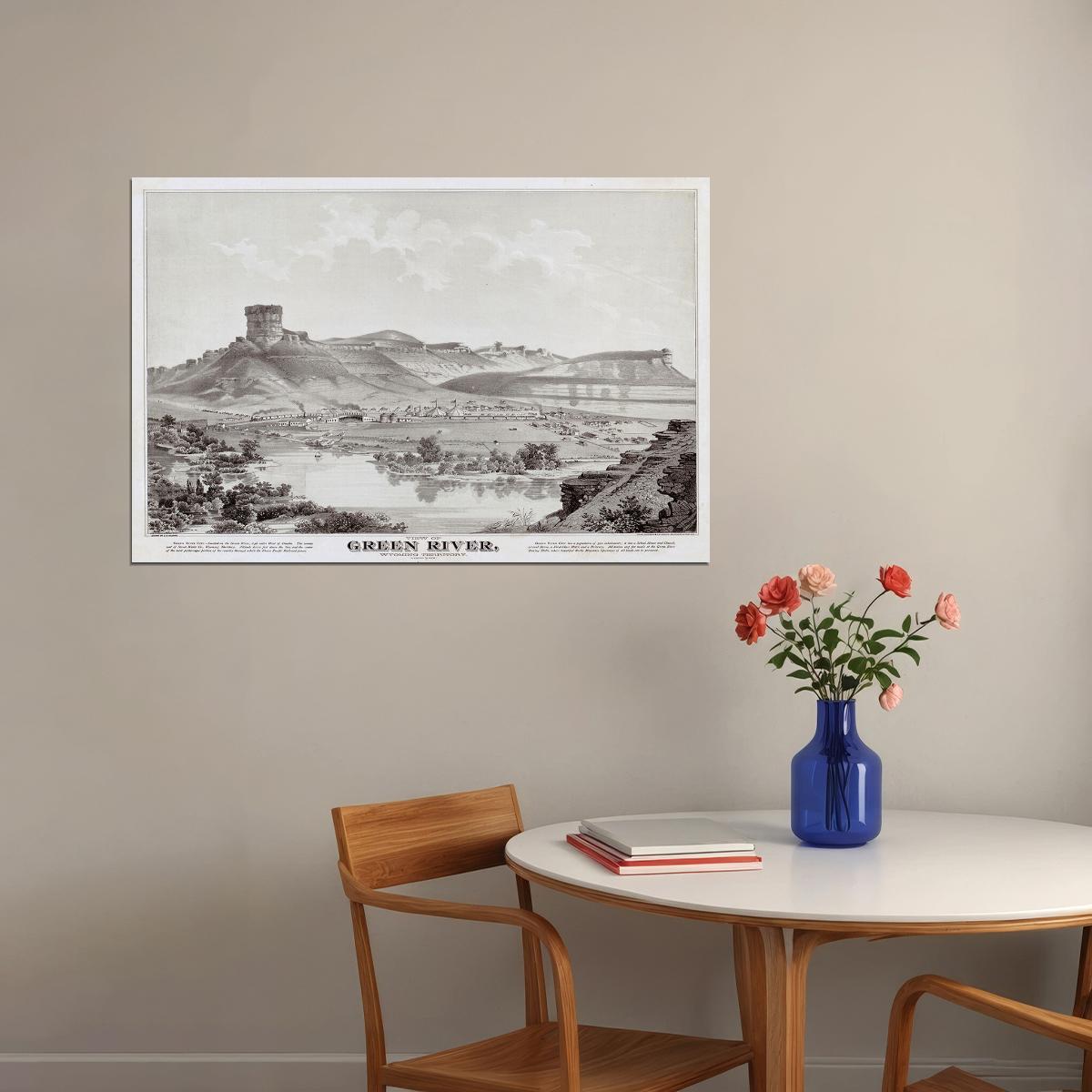 Green River Wyoming 1875 Historic Panoramic Town Map Poster Wall Art Print Home Wall Decor