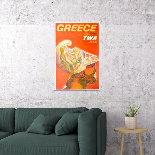 Fly To Greece With Twa Jets Vintage Style Travel Poster Wall Art Print Home Wall Decor - xonomax