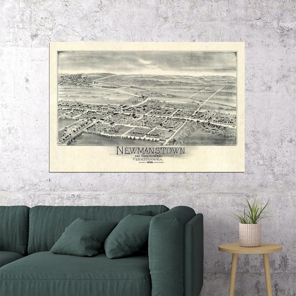 Newmanstown Pennsylvania 1898 Historic Panoramic Town Map Poster Wall Art Print Home Wall Decor