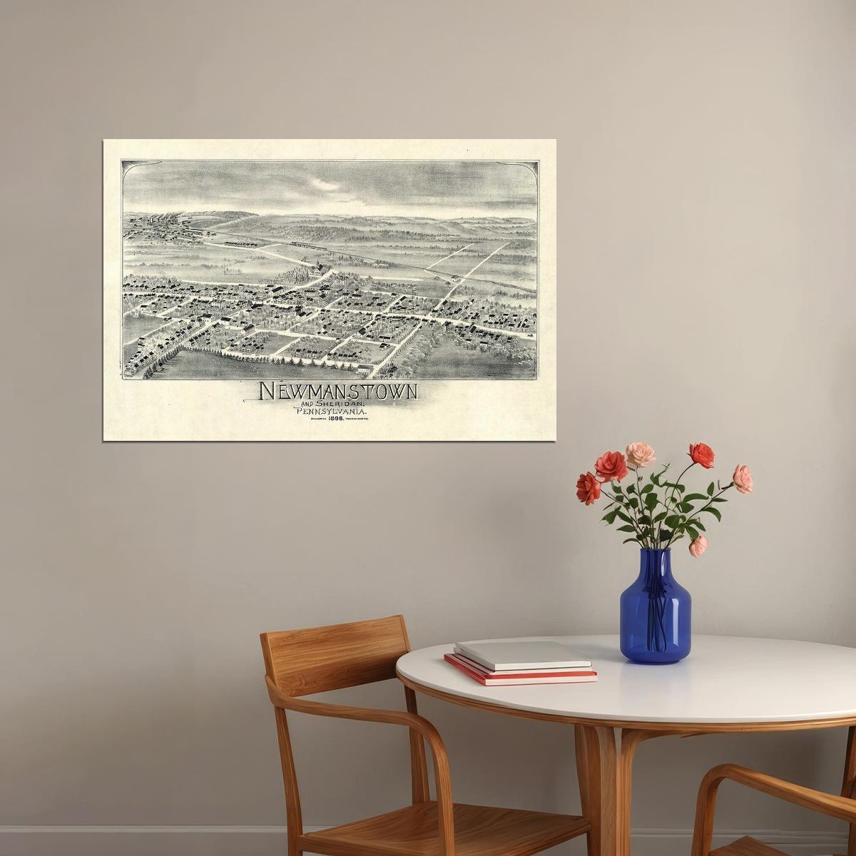 Newmanstown Pennsylvania 1898 Historic Panoramic Town Map Poster Wall Art Print Home Wall Decor