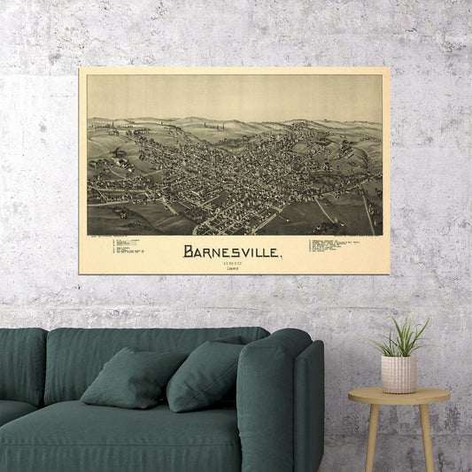 Bird's Eye View 1899 Barnesville Ohio Vintage City Map Poster Wall Art Print Home Wall Decor - xonomax