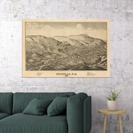 Unadilla New York 1887 Historic Panoramic Town Map Poster Wall Art Print Home Wall Decor - xonomax