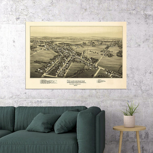 1893 Macungie Pennsylvania Vintage Old Panoramic City Map Poster Wall Art Print Home Wall Decor - xonomax