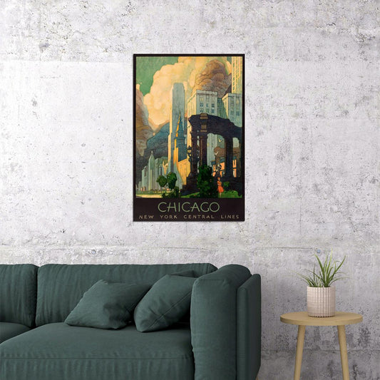 1920s Chicago Vintage Style Ny Central Line Travel Poster Wall Art Print Home Wall Decor - xonomax