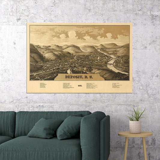 1887 Deposit New York Vintage Old Panoramic Ny City Map Poster Wall Art Print Home Wall Decor - xonomax