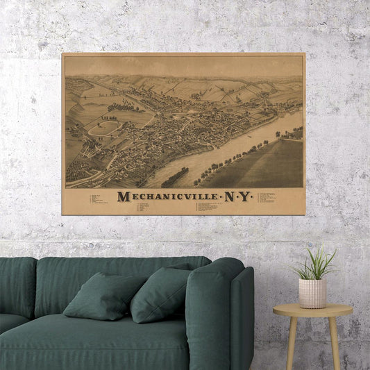 1885 Mechanicville New York Vintage Old Panoramic Map Poster Wall Art Print Home Wall Decor - xonomax