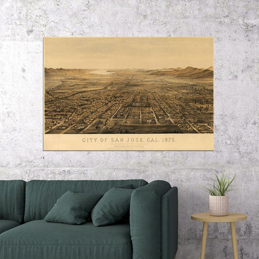 1875 San Jose California Vintage Old Panoramic City Map Poster Wall Art Print Home Wall Decor - xonomax
