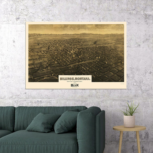 Bird's Eye View 1904 Billing Montana Vintage City Map Poster Wall Art Print Home Wall Decor - xonomax