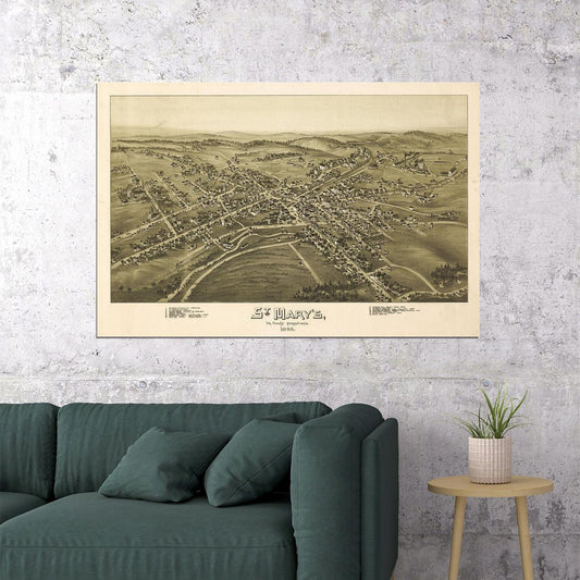 Bird's Eye View 1895 St Marys Pennsylvania Vintage Map Poster Wall Art Print Home Wall Decor - xonomax