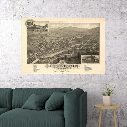 Bird's Eye View 1883 Littleton Graft Vintage City Map Poster Wall Art Print Home Wall Decor - xonomax