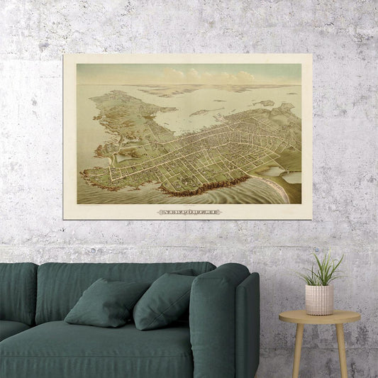Newport Rhode Island Vintage Old Panoramic City Map Poster Wall Art Print Home Wall Decor - xonomax