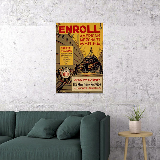 1940s Enroll American Merchant Marine Wwii Wpa Poster Wall Art Print Home Wall Decor - xonomax