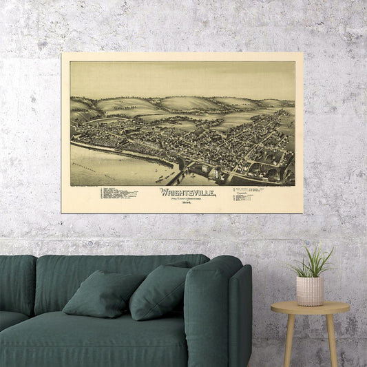 1894 Wrightsville Pennsylvania Vintage Old Panoramic Map Poster Wall Art Print Home Wall Decor - xonomax