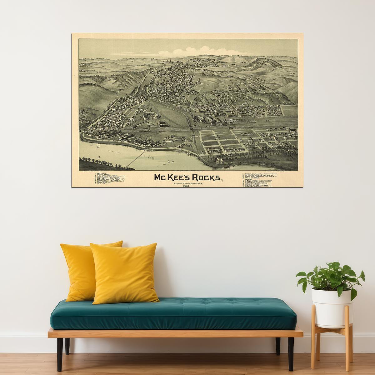 Mckee's Rocks Pennsylvania Historic Panoramic Town Map Poster Wall Art Print Home Wall Decor