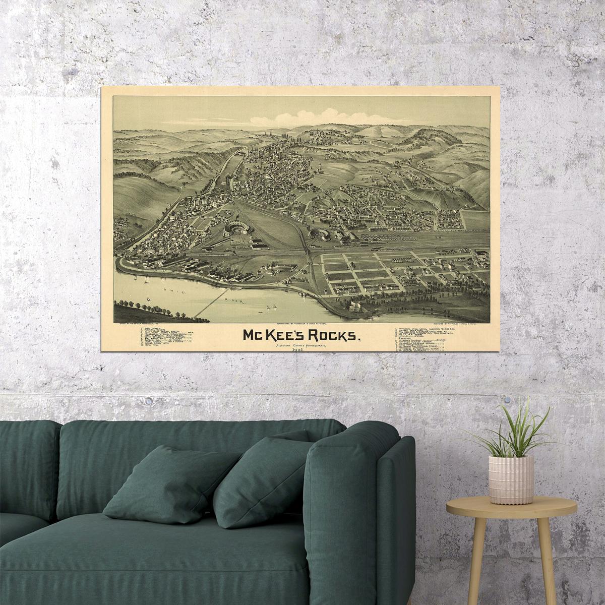 Mckee's Rocks Pennsylvania Historic Panoramic Town Map Poster Wall Art Print Home Wall Decor