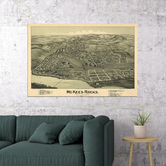 Mckee's Rocks Pennsylvania Historic Panoramic Town Map Poster Wall Art Print Home Wall Decor - xonomax