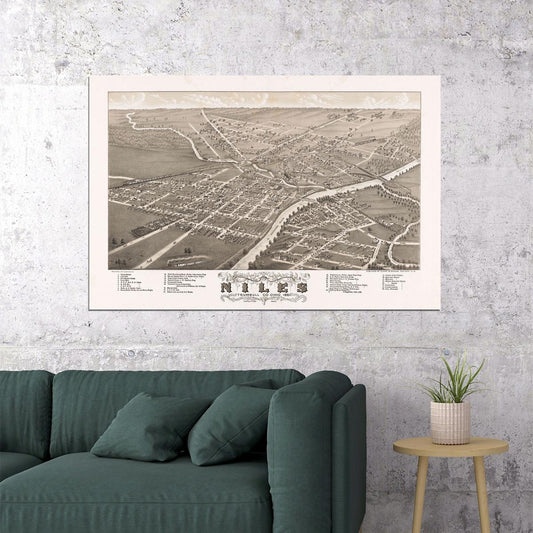 1882 Niles Ohio Vintage Old Panoramic City Map Poster Wall Art Print Home Wall Decor - xonomax