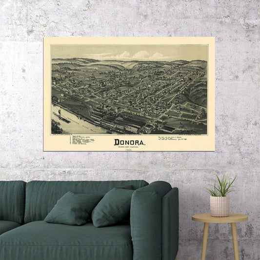 Bird's Eye View 1901 Donora Pennsylvania Vintage City Map Poster Wall Art Print Home Wall Decor - xonomax