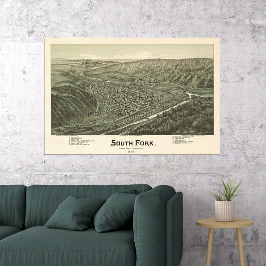South Fork Pennsylvania 1900 Historic Panoramic Town Map Poster Wall Art Print Home Wall Decor - xonomax