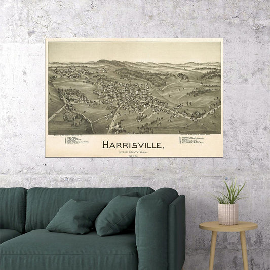 1899 Harrisville West Virginia Vintage Old Panoramic Map Poster Wall Art Print Home Wall Decor - xonomax