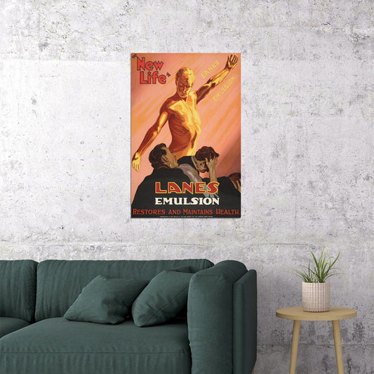 New Life! Lanes Emulsion 1927 Vintage Style Health Elixir Poster Wall Art Print Home Wall Decor - xonomax