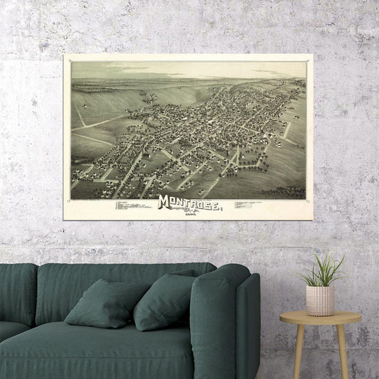 1890 Montrose Susquehanna Historic Panoramic Old City Map Poster Wall Art Print Home Wall Decor - xonomax