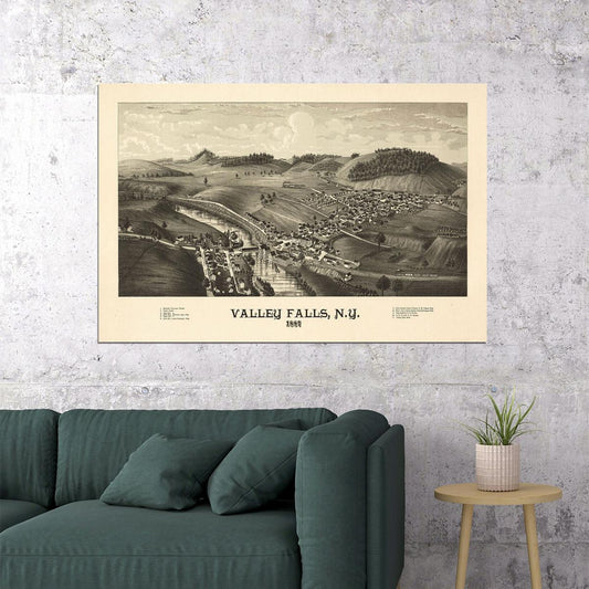 1887 Valley Falls New York Vintage Old Panoramic City Map Poster Wall Art Print Home Wall Decor - xonomax