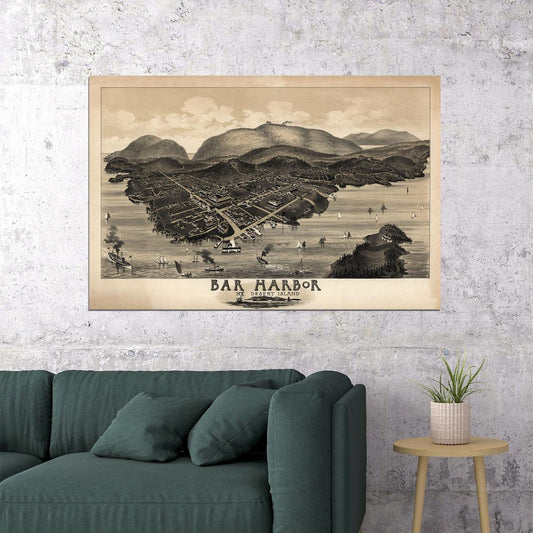 Bird's Eye View 1886 Bar Harbor Maine Vintage City Map Poster Wall Art Print Home Wall Decor - xonomax