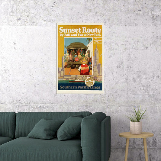 Sunset Route By Rail Southern Pacific Rr 1930s Vintage Poster Wall Art Print Home Wall Decor - xonomax