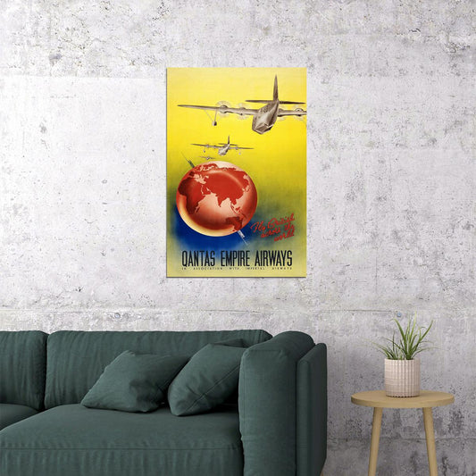 1935 Qantas Empire Airways Fly British Vintage Travel Poster Wall Art Print Home Wall Decor - xonomax