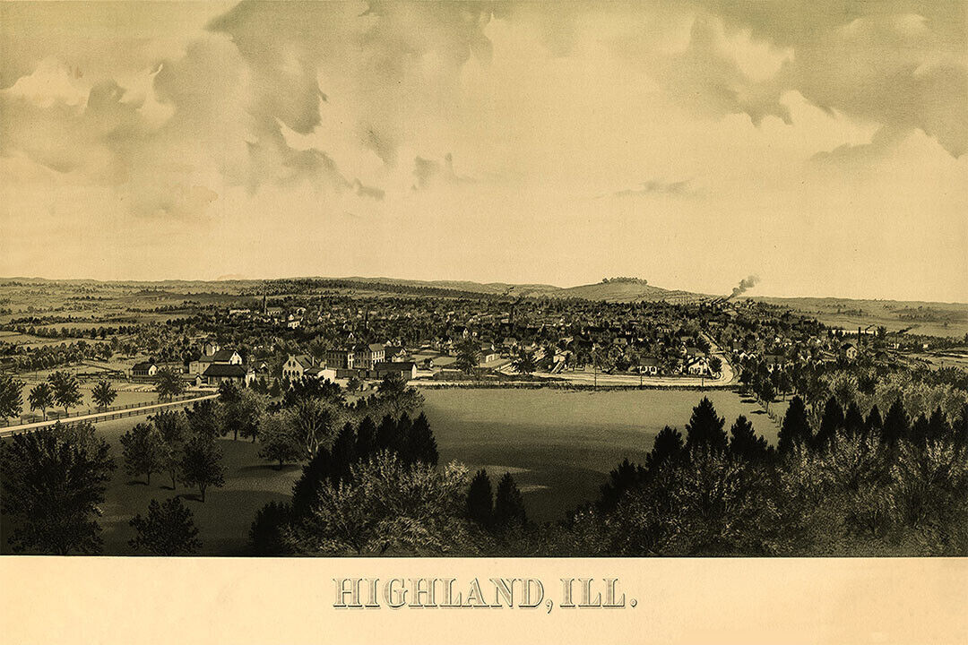 Highland Illinois 1894 Historic Panoramic Town Map Poster Wall Art Print Home Wall Decor
