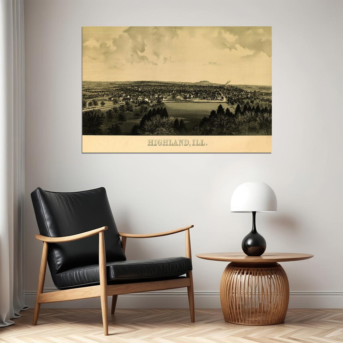Highland Illinois 1894 Historic Panoramic Town Map Poster Wall Art Print Home Wall Decor