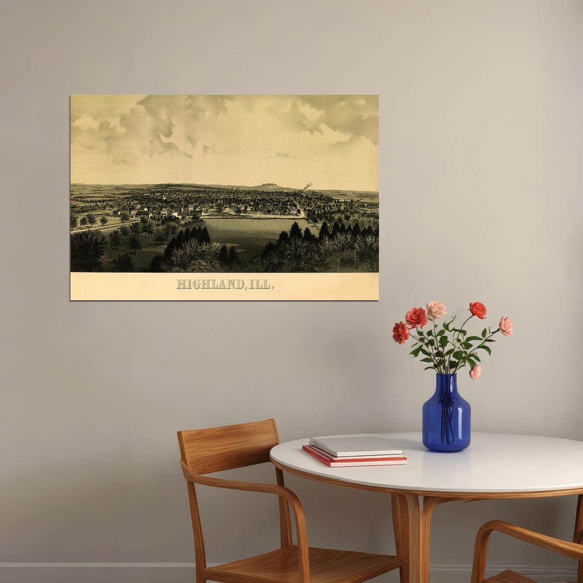 Highland Illinois 1894 Historic Panoramic Town Map Poster Wall Art Print Home Wall Decor