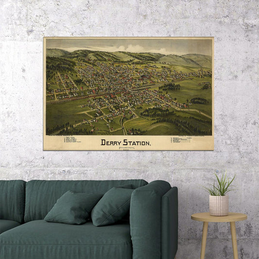 1900 Derry Station Pennsylvania Old Panoramic City Map Poster Wall Art Print Home Wall Decor - xonomax
