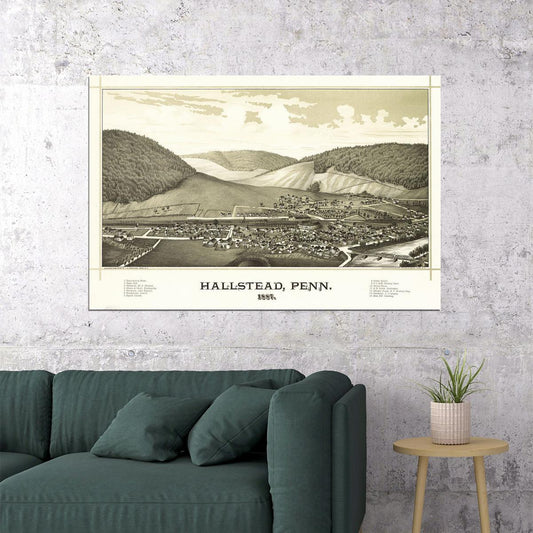 1887 Hallstead Pennsylvania Vintage Old Panoramic City Map Poster Wall Art Print Home Wall Decor - xonomax